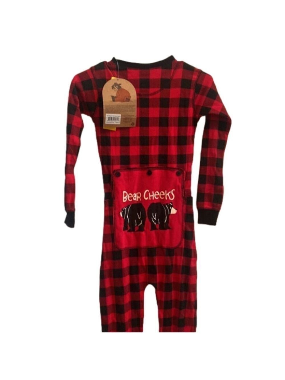 Kids Long Johns Pajamas Size 10 Red Black Plaid Lazy One NWT